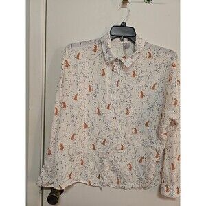 ASOS WHITE Tiger Print Long Sleeve Button Up Shirt Women's SIZE 12 VINTAGE